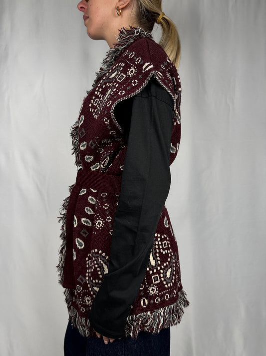 Cardigan Gilet Effetto Bandana Tensione-In Bordeaux