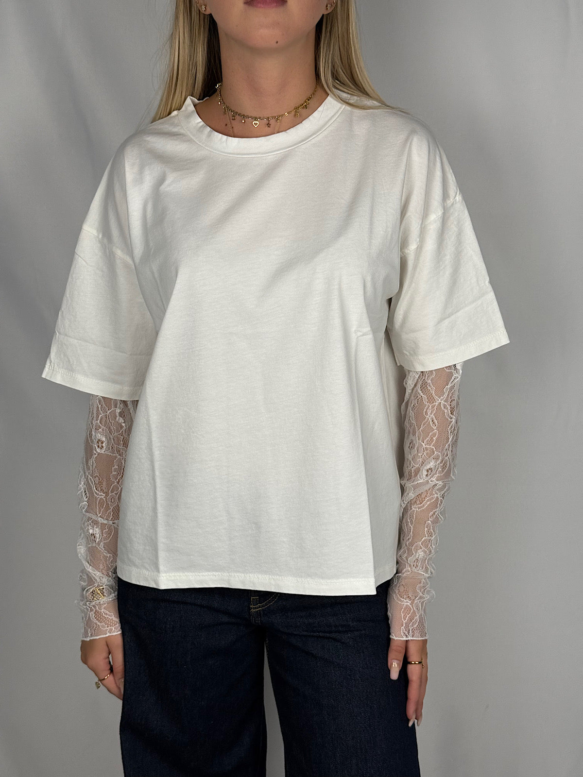 T-shirt con Maniche in Pizzo SusyMix Bianca