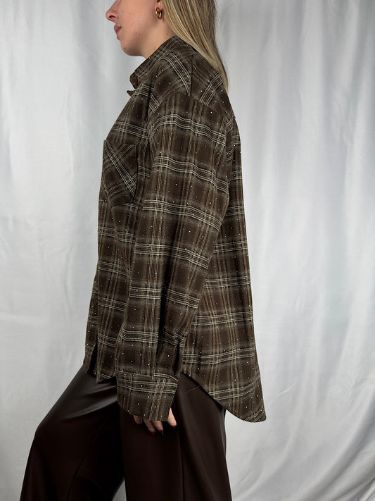 Camicia Check con Strass Marrone Armonia