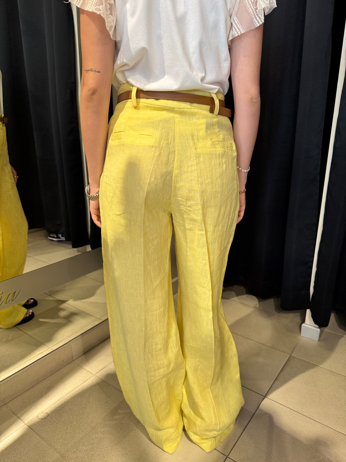 Pantaloni in Lino Giallo Tensione In