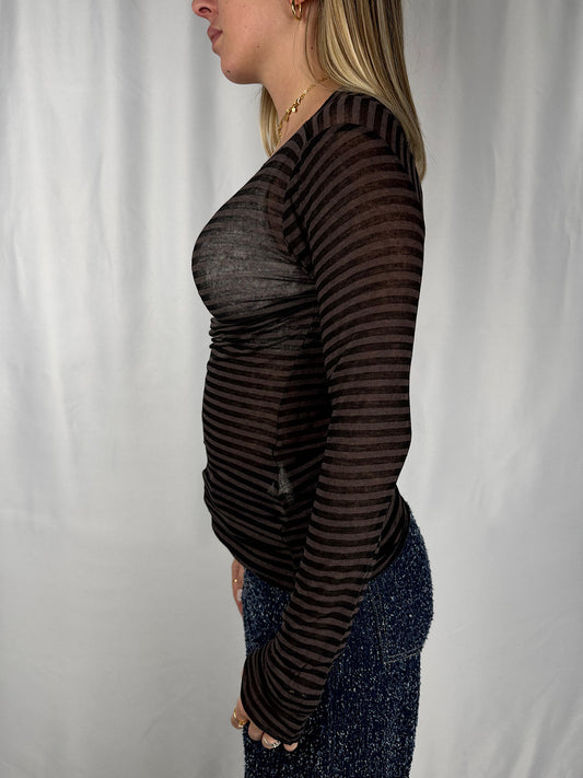 Maglia Cachemere a Righe Marrone Tensione-In