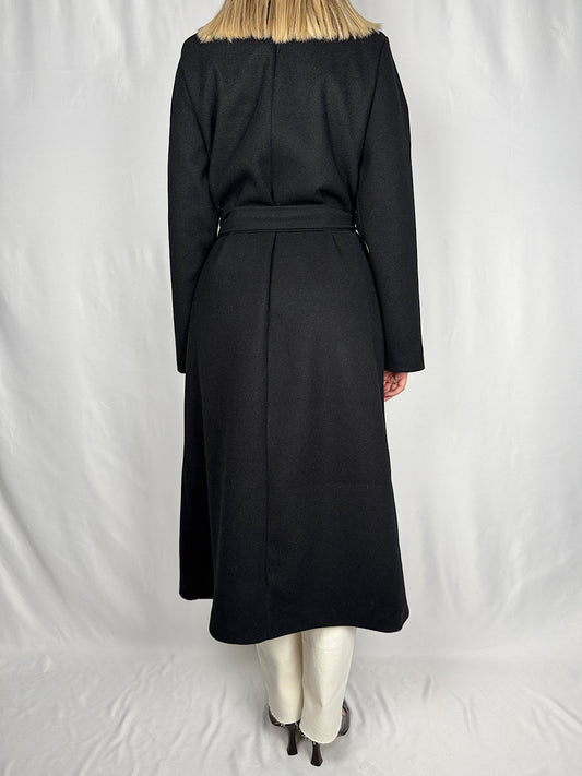 Cappotto Lungo con Cintura Nero Armonia