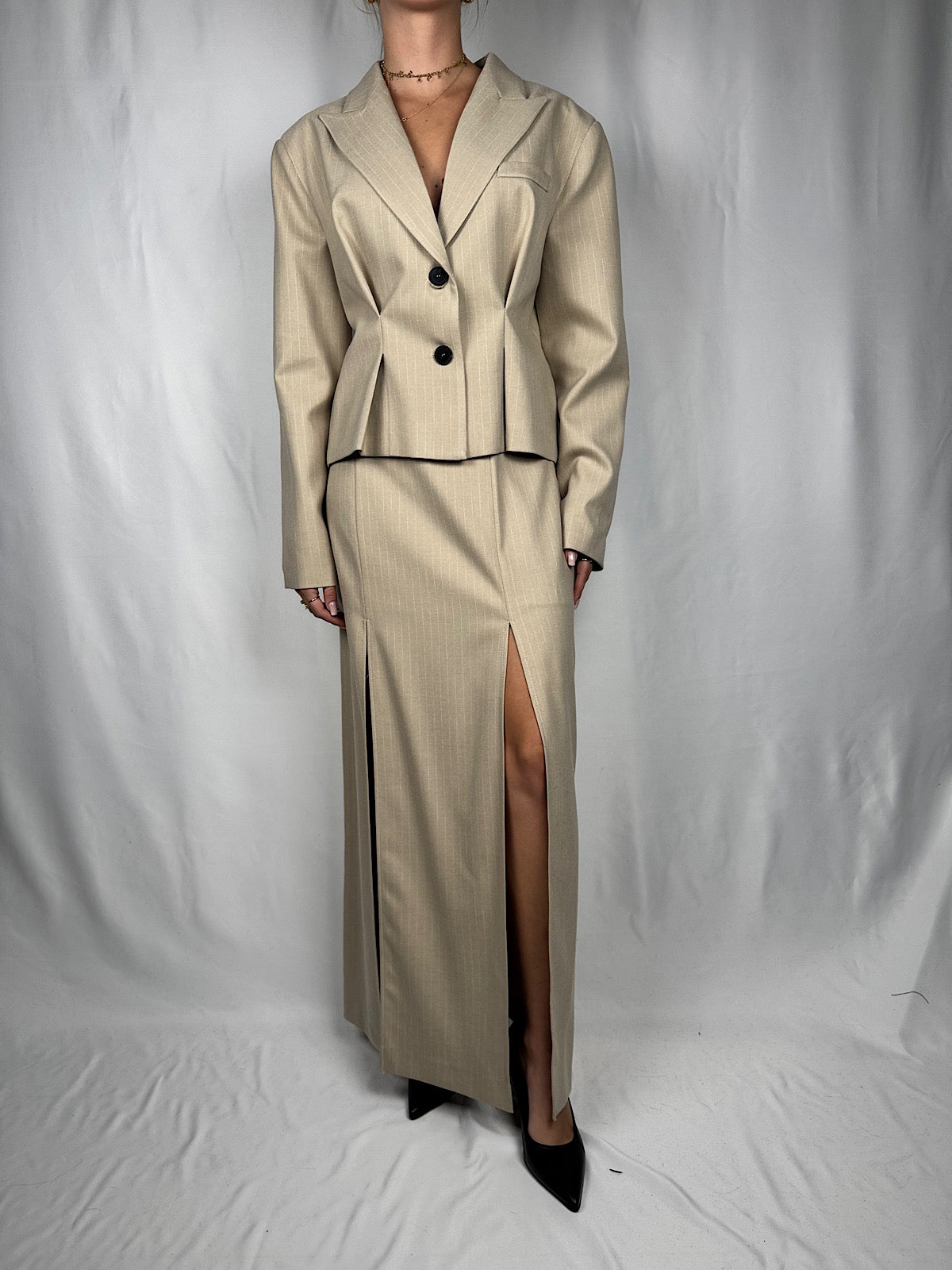 Gonna Lunga con Spacchi Frontali Vicolo Beige