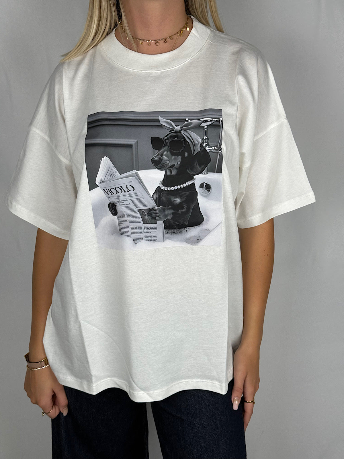 T-Shirt con Stampa Vicolo Bianca