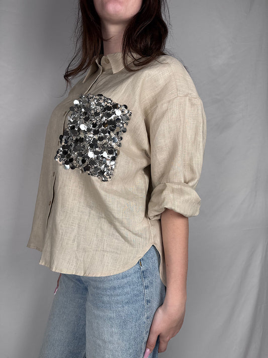 Camicia Dettaglio Pailletes Tensione in Sabbia