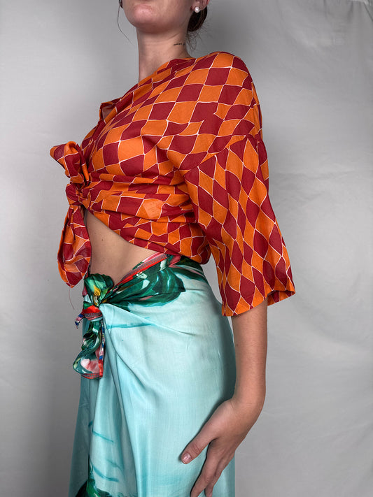 Camicia in Mussola Fantasia Geometrica Tensione-In Arancio
