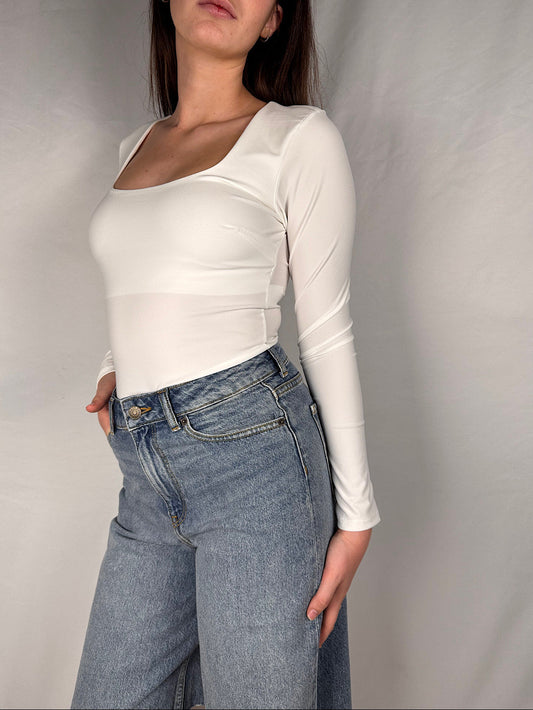 Body Basic Scollo Quadro Armonia Bianco