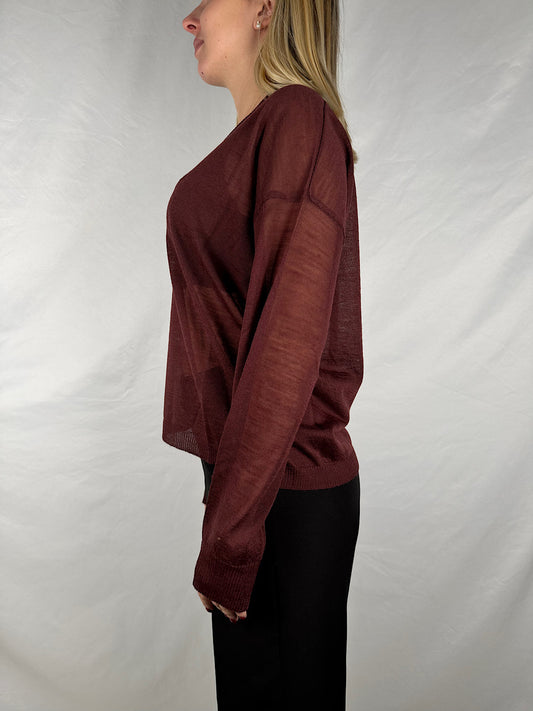 Maglia Scollo a V Bordeaux Tensione-In