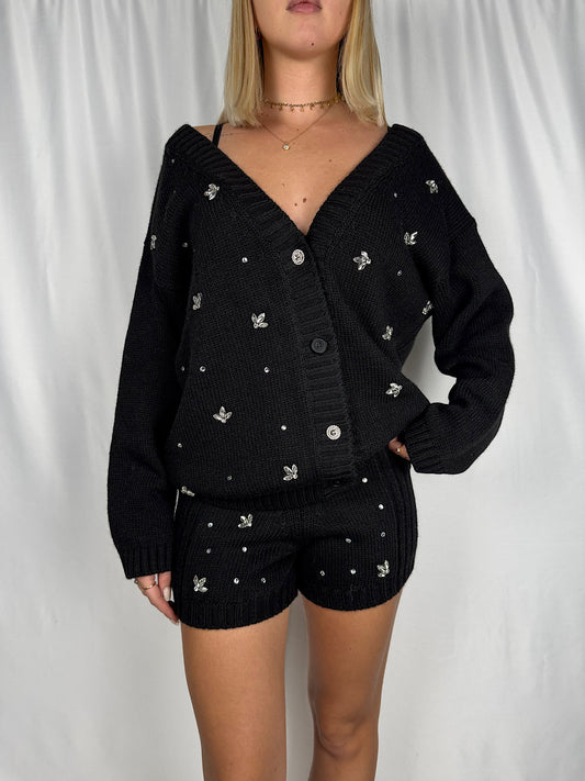 Cardigan con Cabochon Nero Vicolo