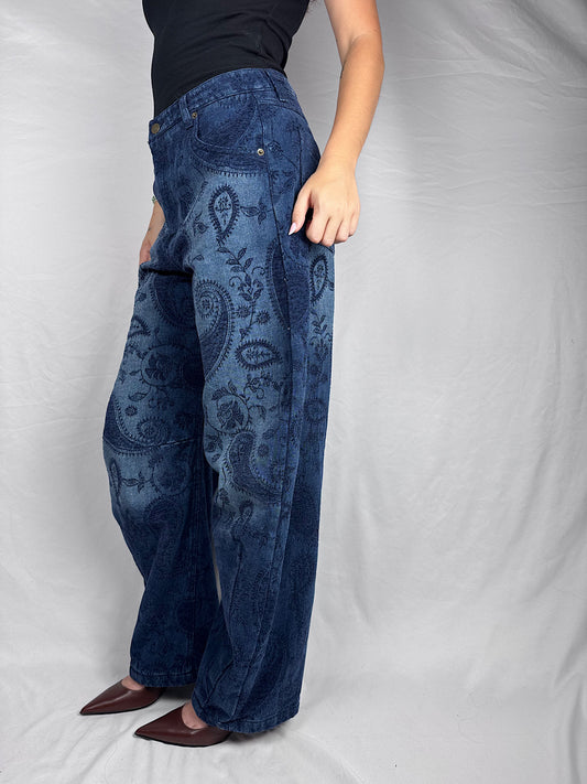 Jeans Ricamo Bandana Tensione In Blu