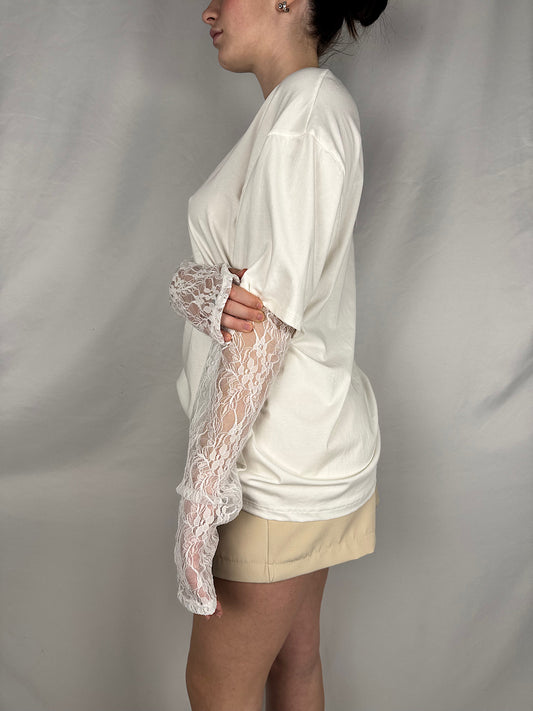 T-Shirt Maniche in Pizzo Bianca Armonia