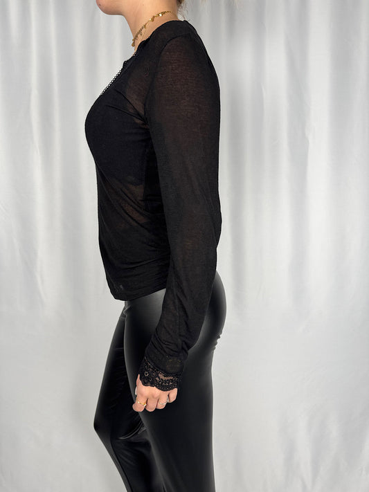 Maglia Misto Cachemere con Pizzo Nero Armonia