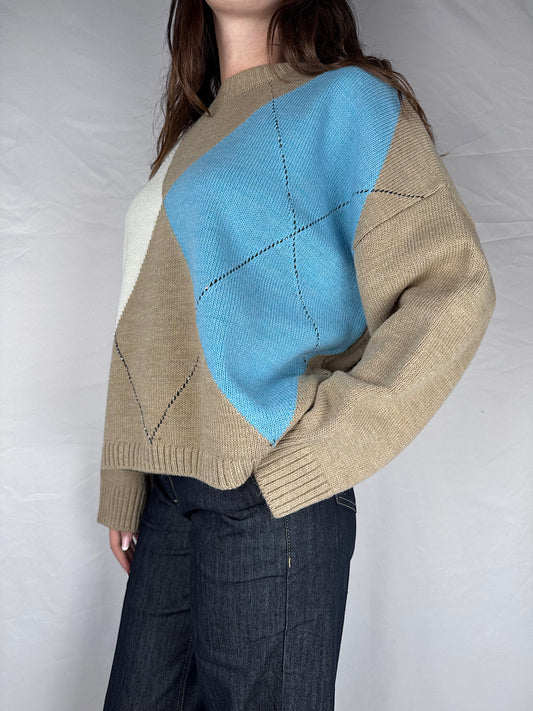Maglia Rombi Tensione In Mastice/Panna/Azzurro