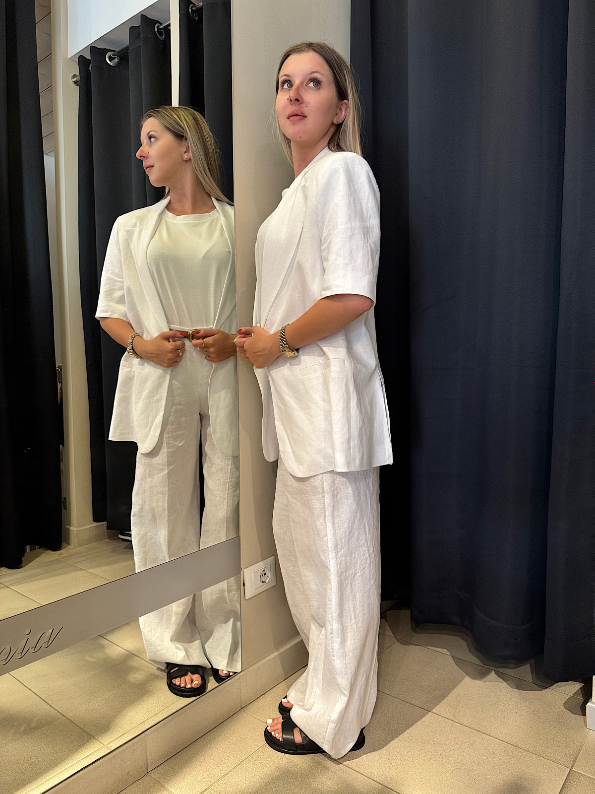 Pantaloni in Lino Bianchi Tensione In