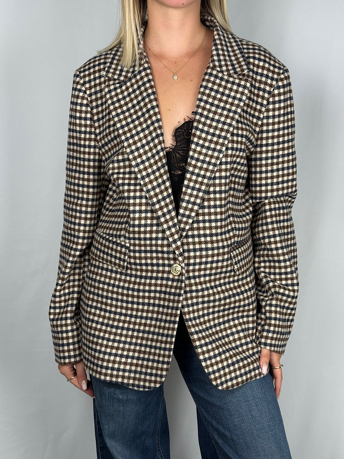 Giacca Monopetto Tensione-In a Quadri marrone e blu e beige