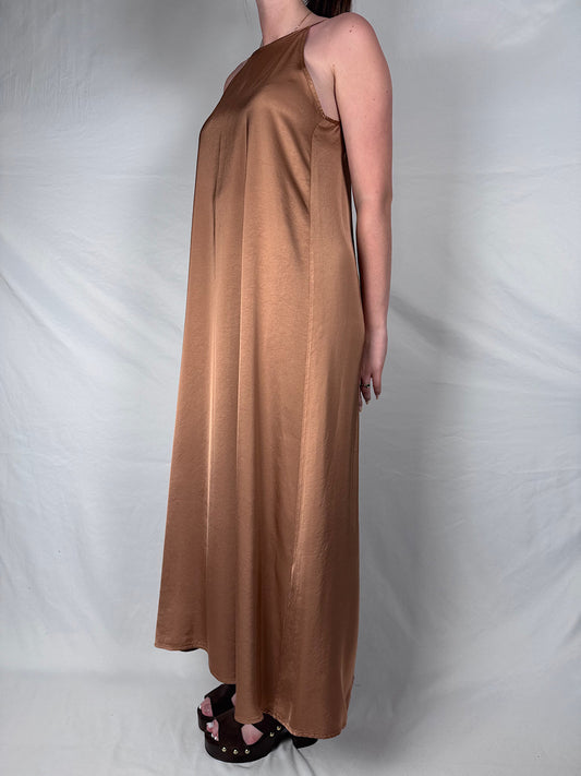 Abito Scollo Quadrato Satin Vicolo Bronzo