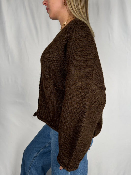 Maxi Cardigan con Bottoni Marrone Vicolo