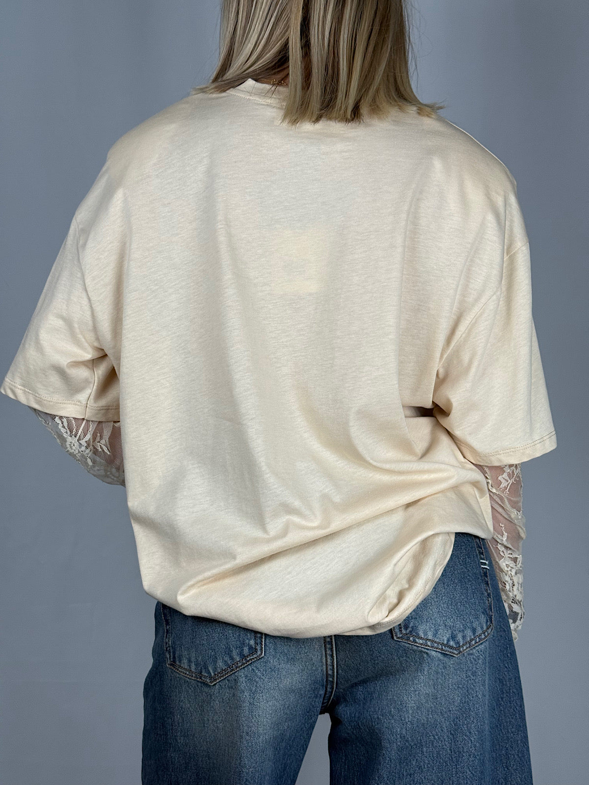 T-Shirt con Maniche in Pizzo Panna Vicolo