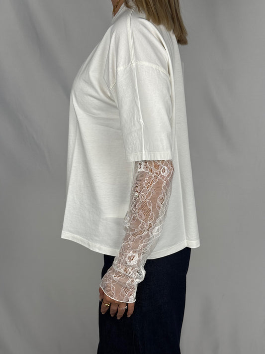 T-shirt con Maniche in Pizzo SusyMix Bianca