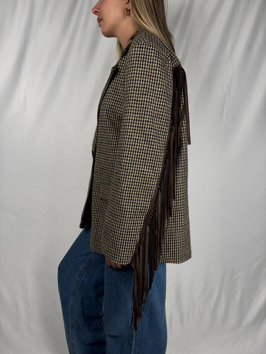 Giacca Monopetto con Frange Marrone Armonia