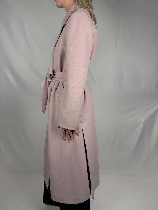 Cappotto Lungo Con Cintura Doppio Petto Tensione-In Rosa Cipria