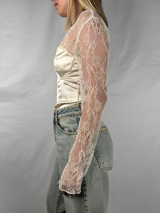 Body con Corsetto e Pizzo Panna Vicolo