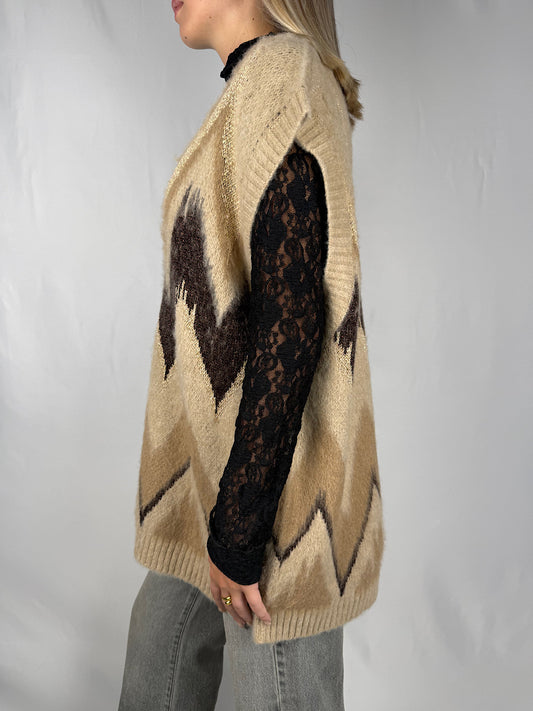 Gilet in Maglia Tensione-In Marrone e Beige