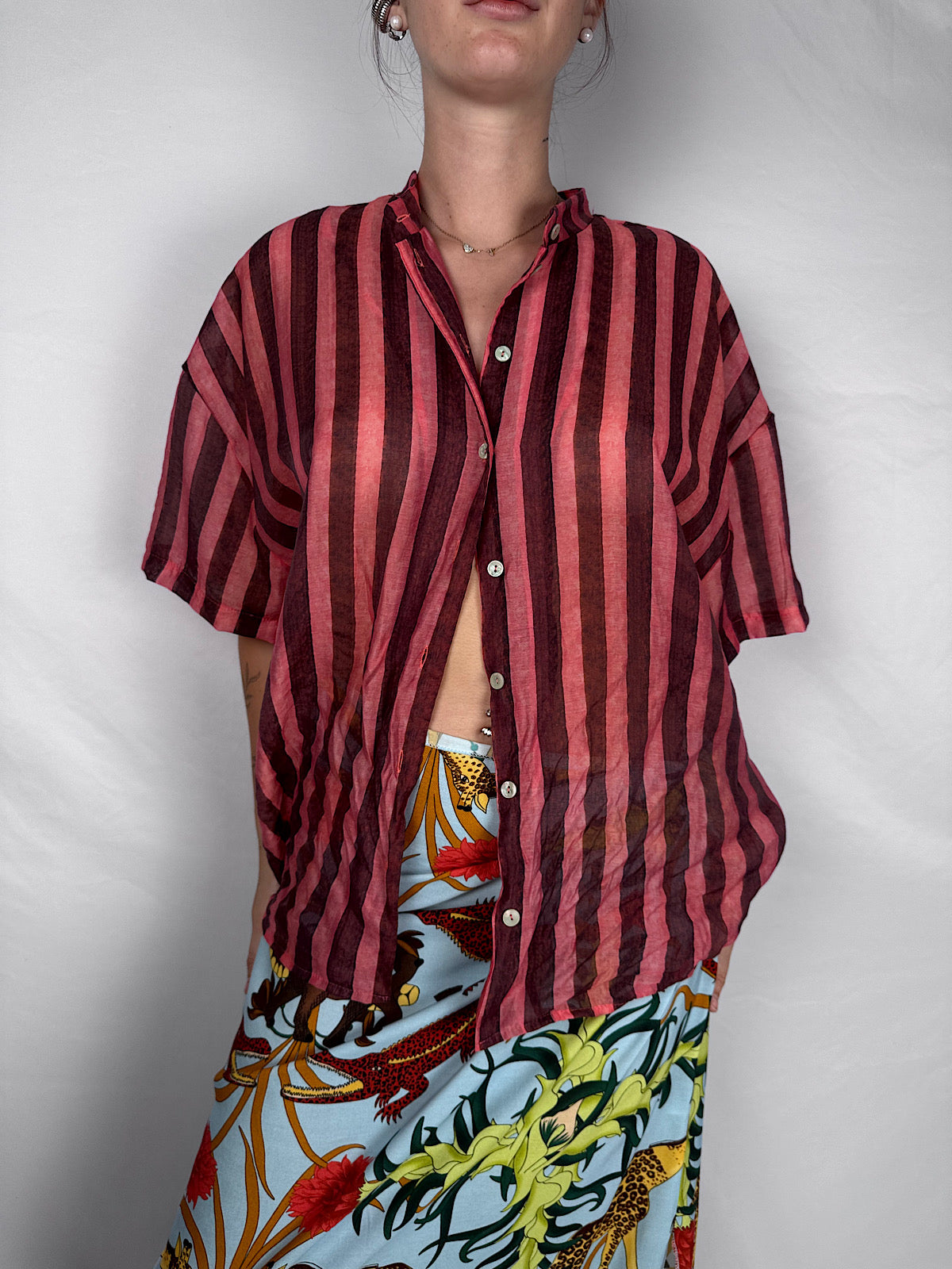 Camicia in Mussola Fantasia Geometrica Tensione In India
