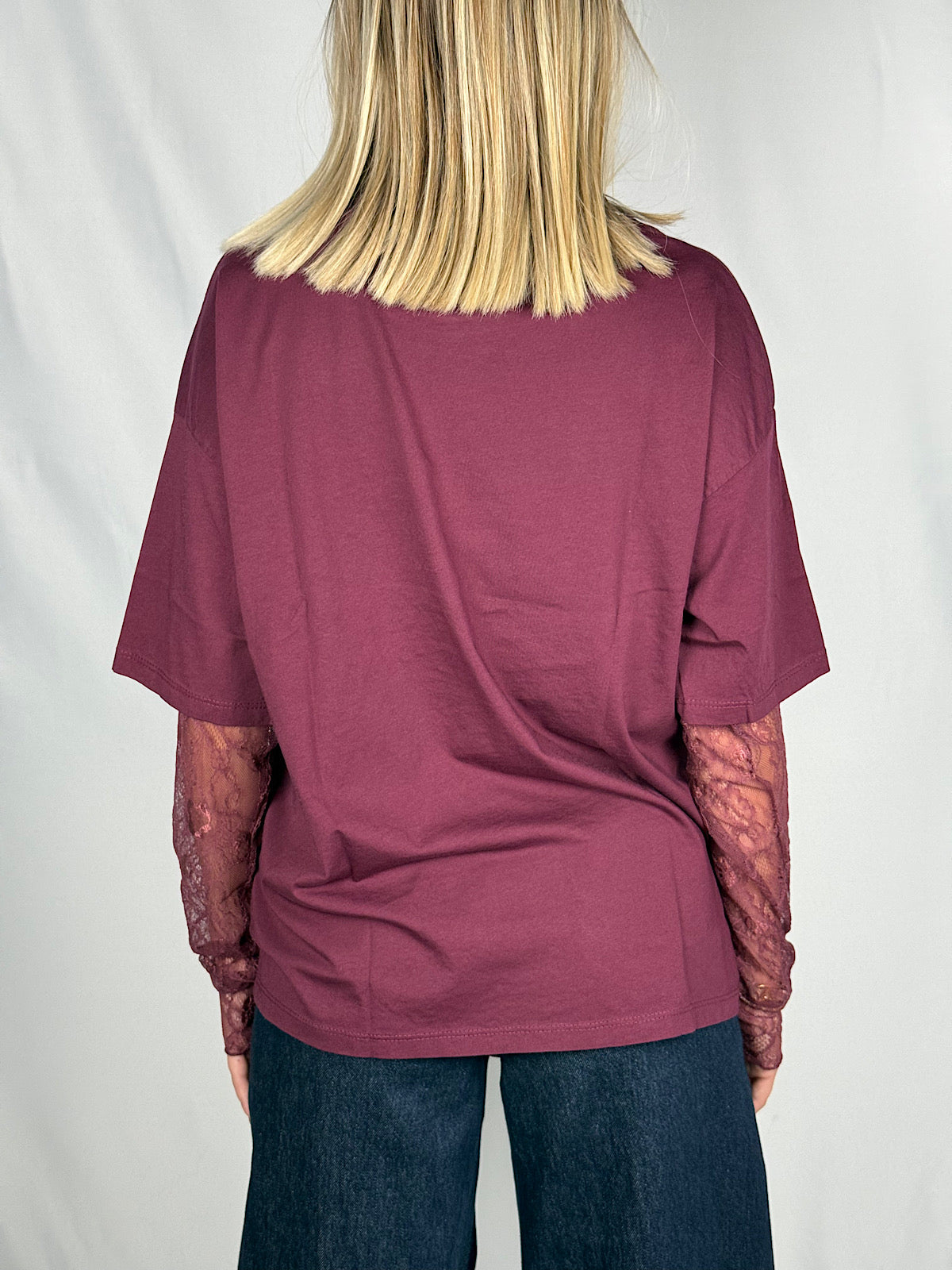 T-shirt con Maniche in Pizzo SusyMix Bordeaux