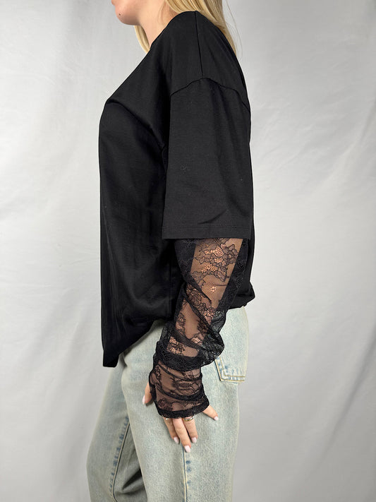 Maglia Maniche in Pizzo Nera Vicolo