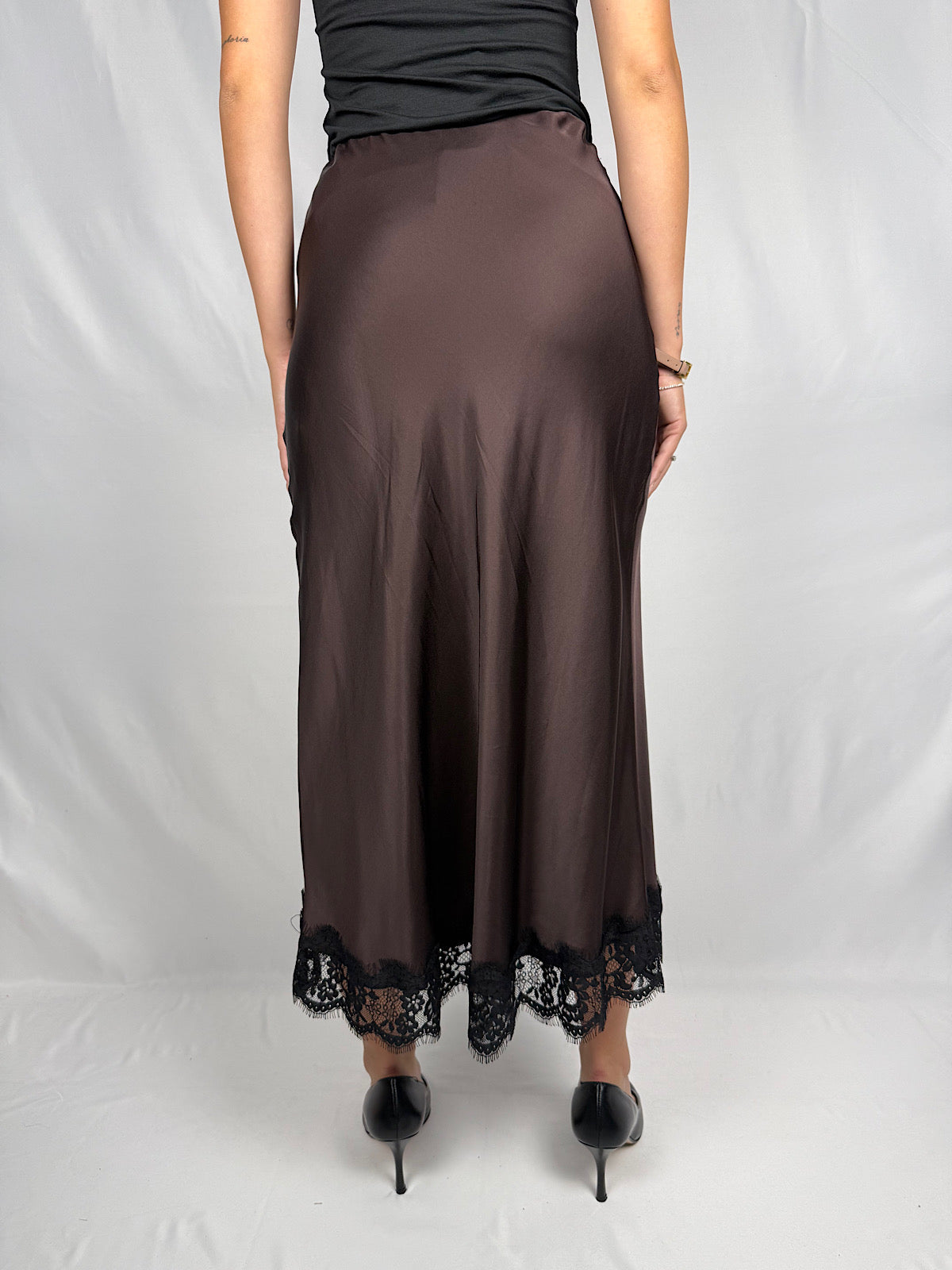 Gonna Satin con Pizzo Vicolo Cioccolato