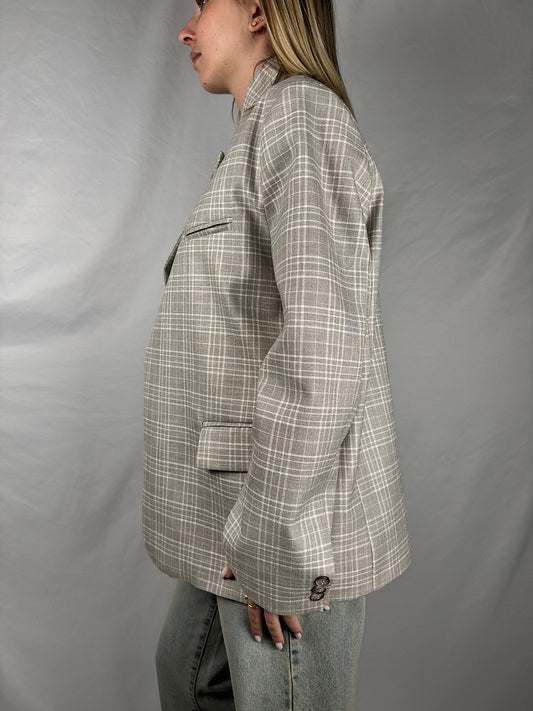 Giacca Collo Alto a Quadri Beige Vicolo