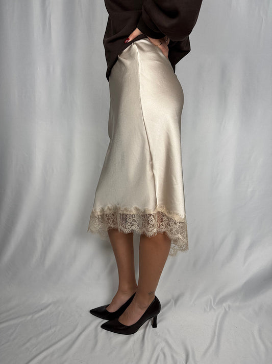 Gonna Effetto Satin Asimmetrica con Pizzo Panna Armonia