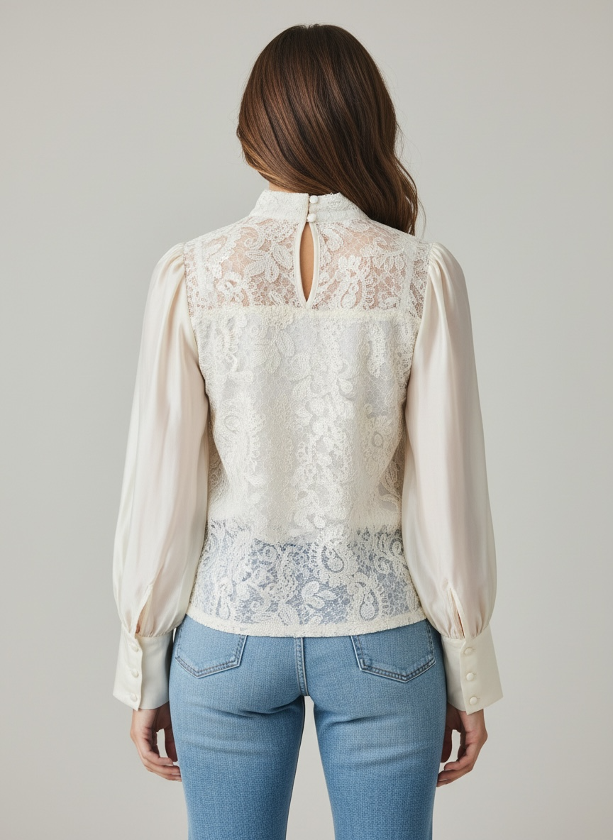 Maglia Maniche Palloncino con Pizzo Burro Vicolo
