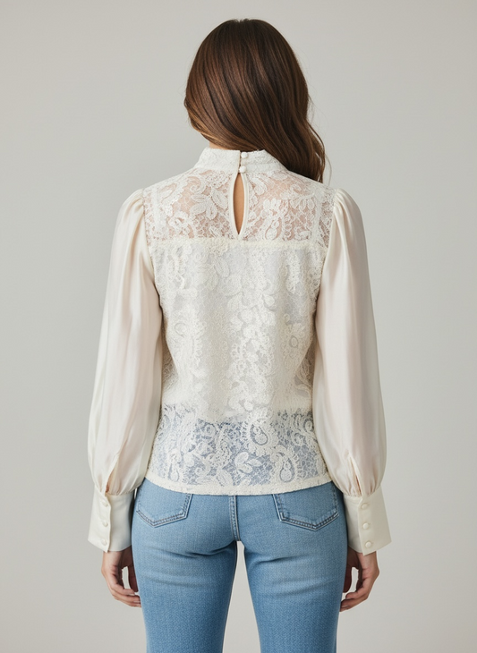 Maglia Maniche Palloncino con Pizzo Burro Vicolo