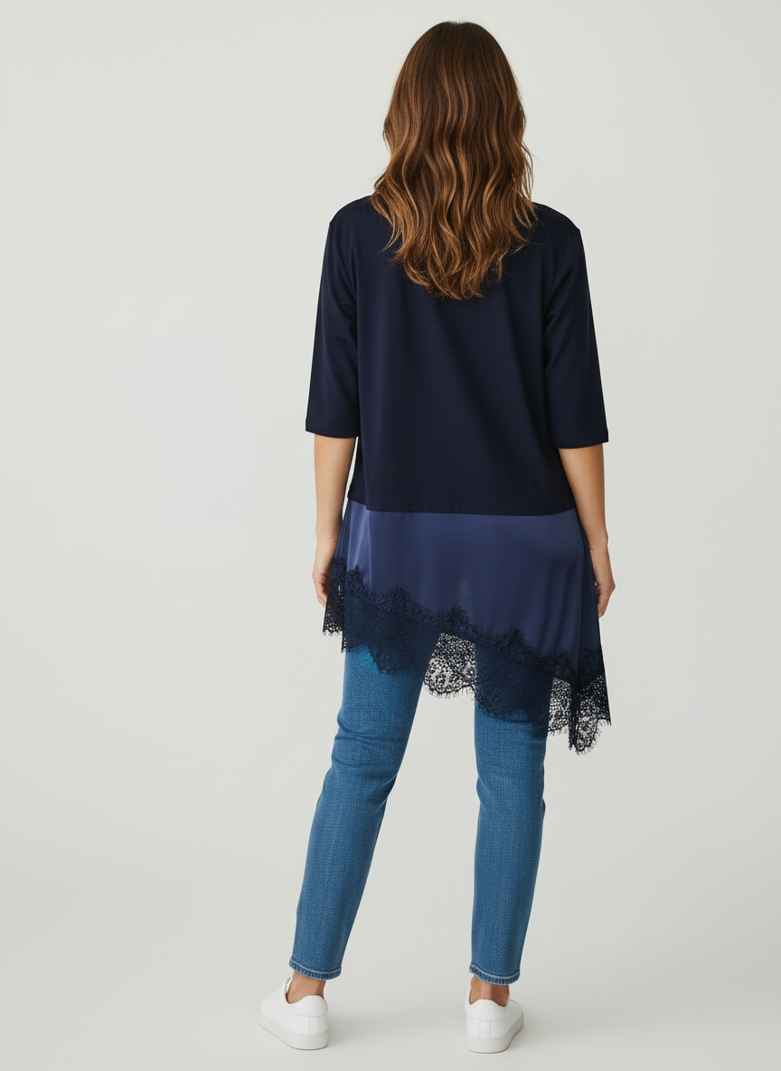 T-Shirt con Pizzo Blu Navy Tensione-In