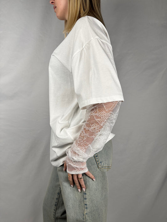 Maglia Maniche in Pizzo Bianca Vicolo