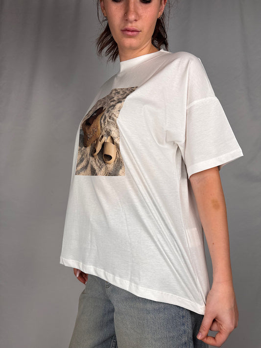 T-Shirt Stampa Sabbia Vicolo Bianca