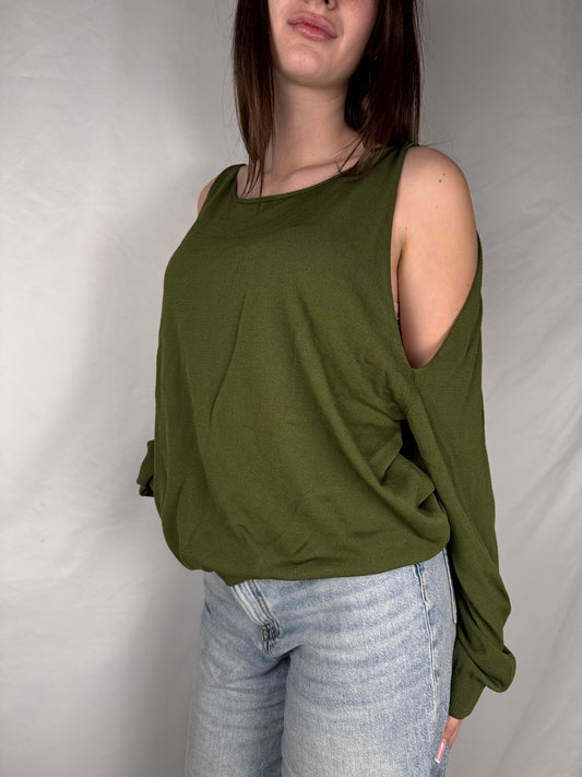 Maglia con Cut Out Spalle Vicolo Verde Militare