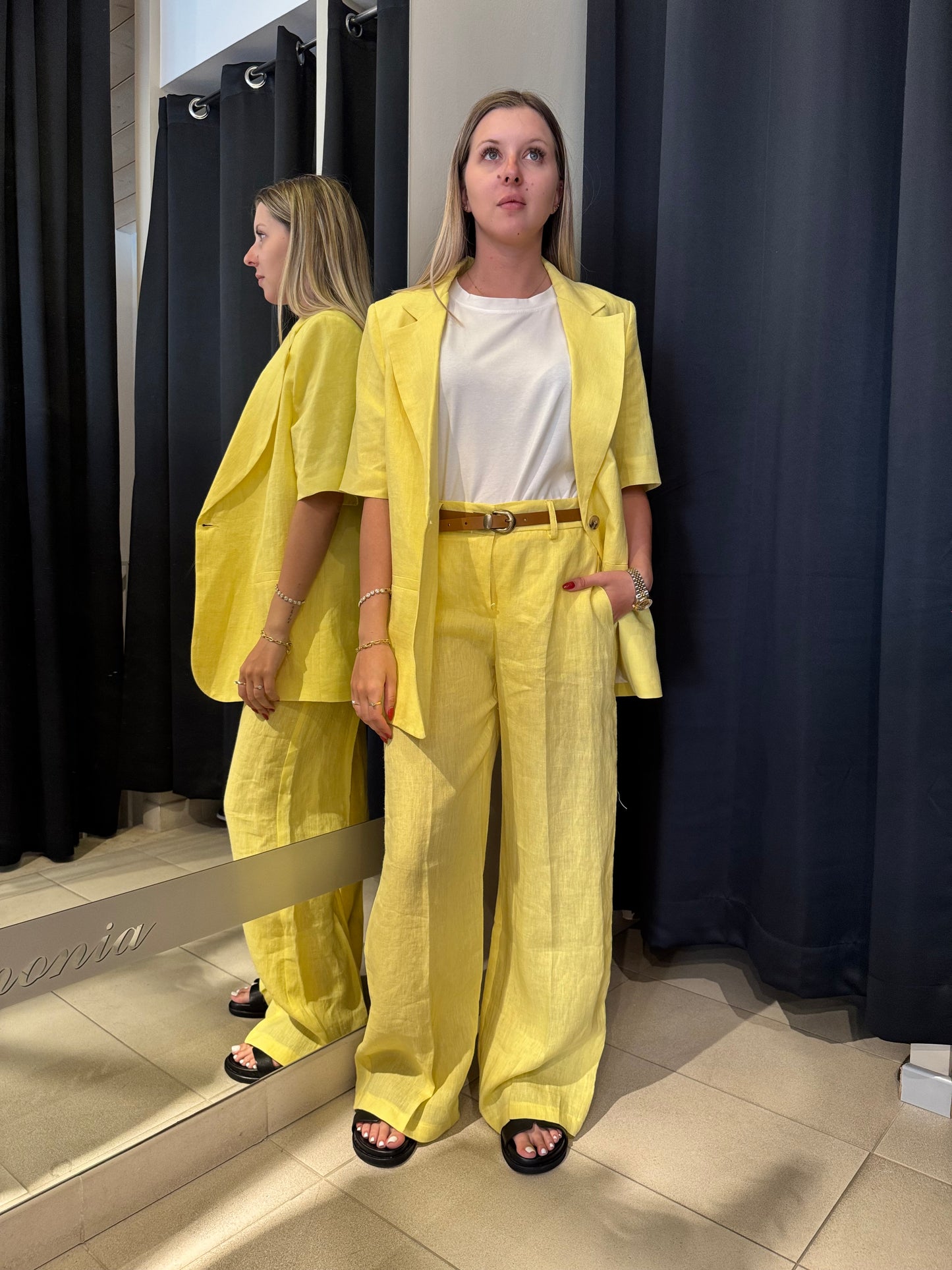 Pantaloni in Lino Giallo Tensione In