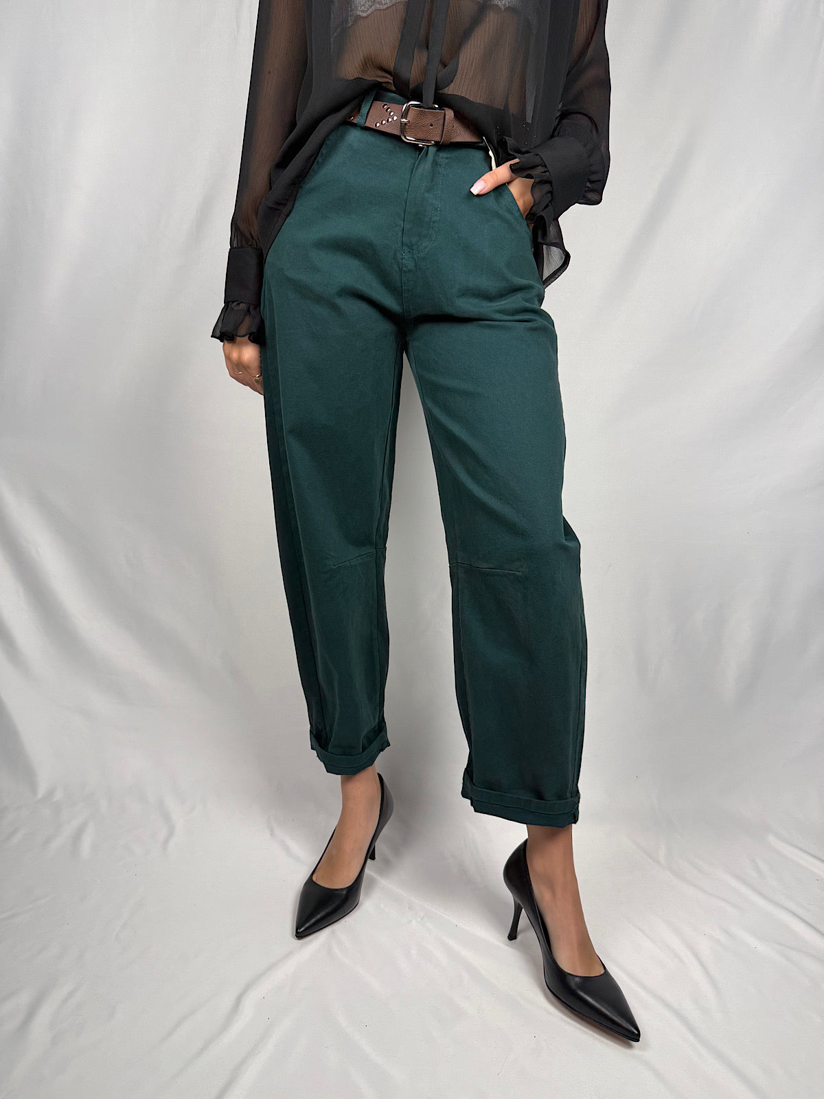 Pantalone con Cintura Tensione-In Verde
