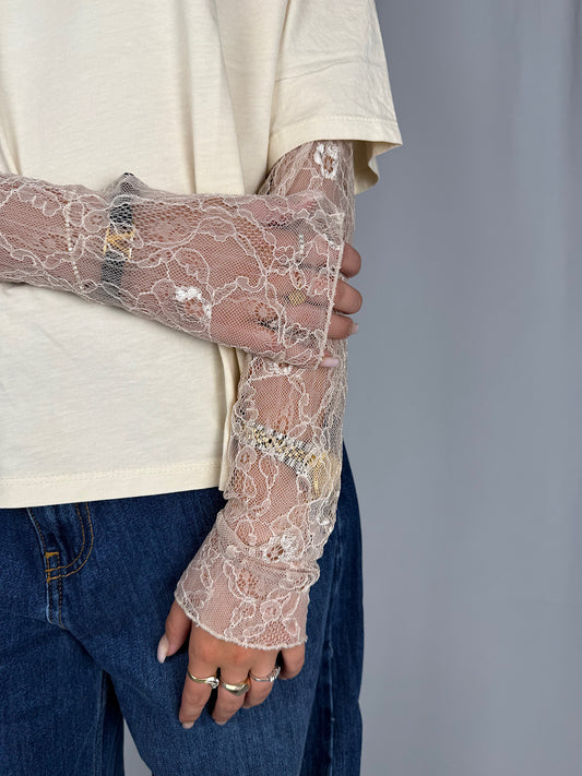 T-Shirt con Maniche in Pizzo Panna Susy Mix