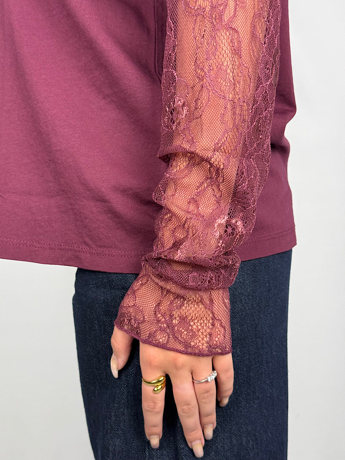 T-shirt con Maniche in Pizzo SusyMix Bordeaux