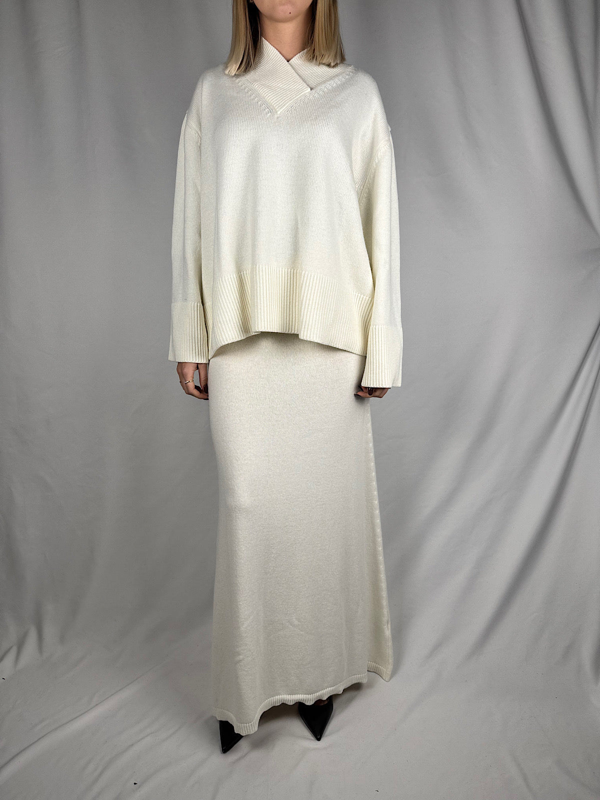 Maglia Collo V Bianca Vicolo