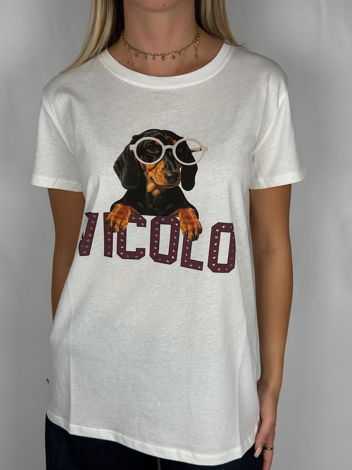 T-Shirt con Stampa Vicolo Bianca