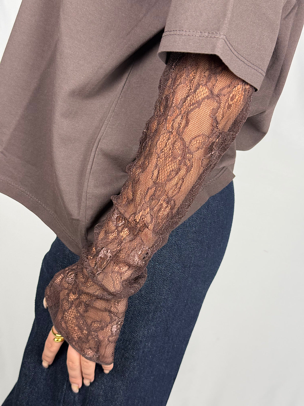 T-shirt con Maniche in Pizzo SusyMix Marrone