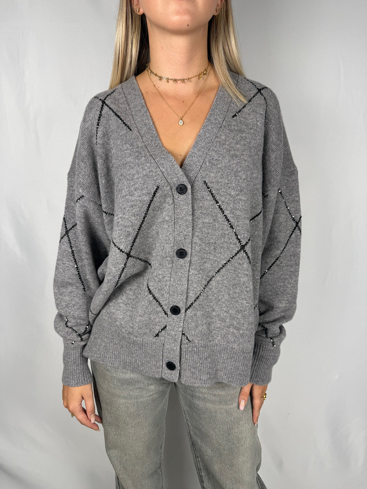 Cardigan con Paillettes Nere Vicolo Grigio