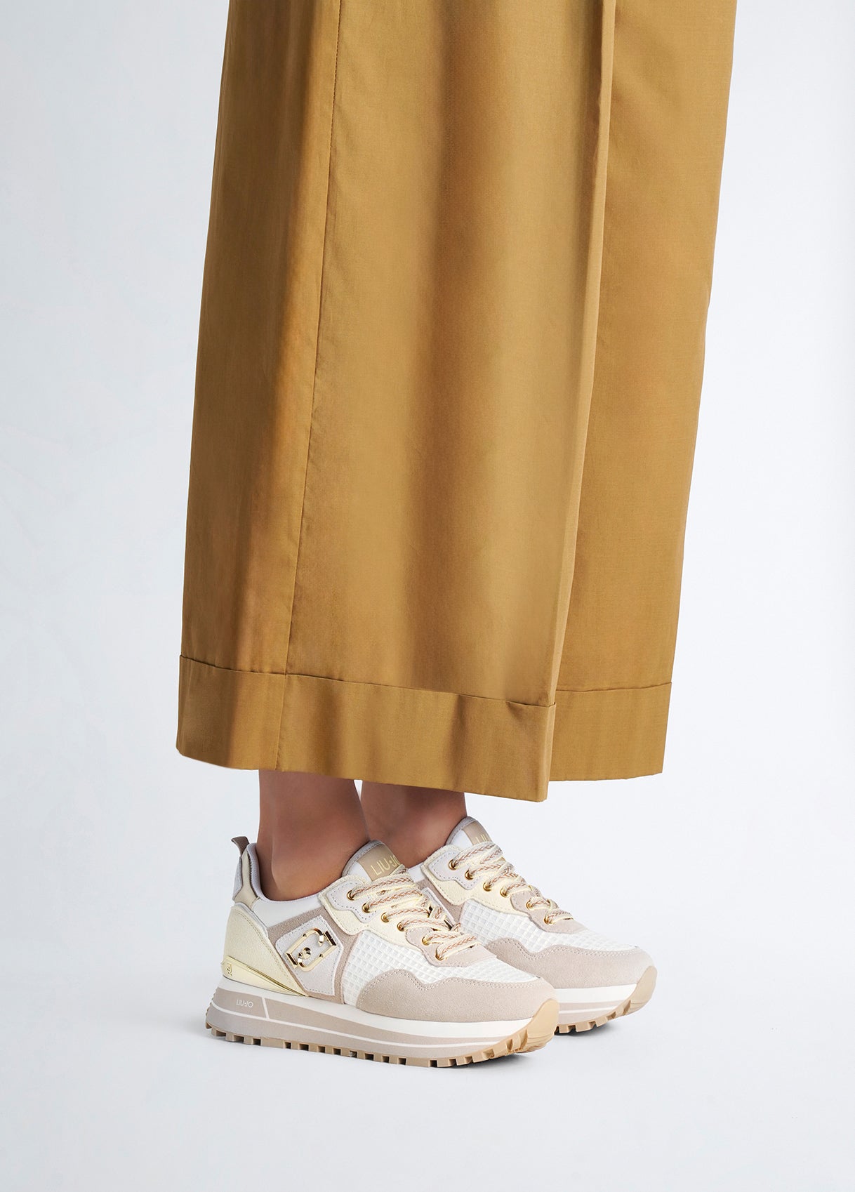 Sneakers Platform In Suede e Mesh Sand/Yellow