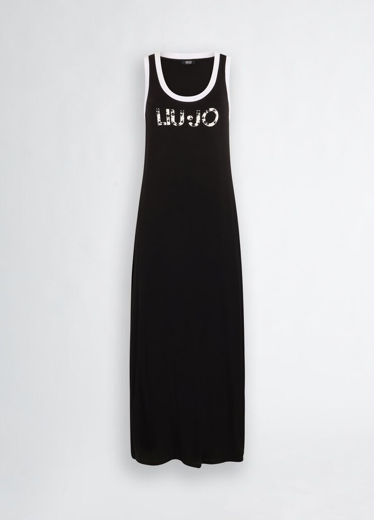 Abito Lungo Con Logo Nero E Bianco