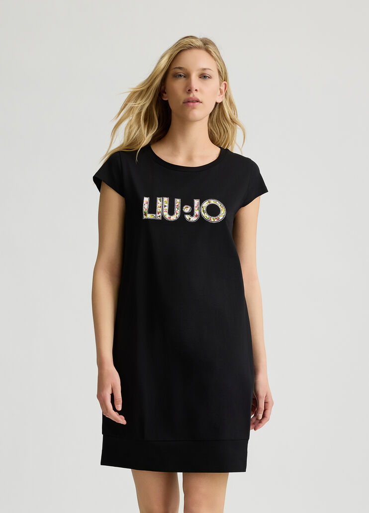 Abito Corto Con Logo Nero